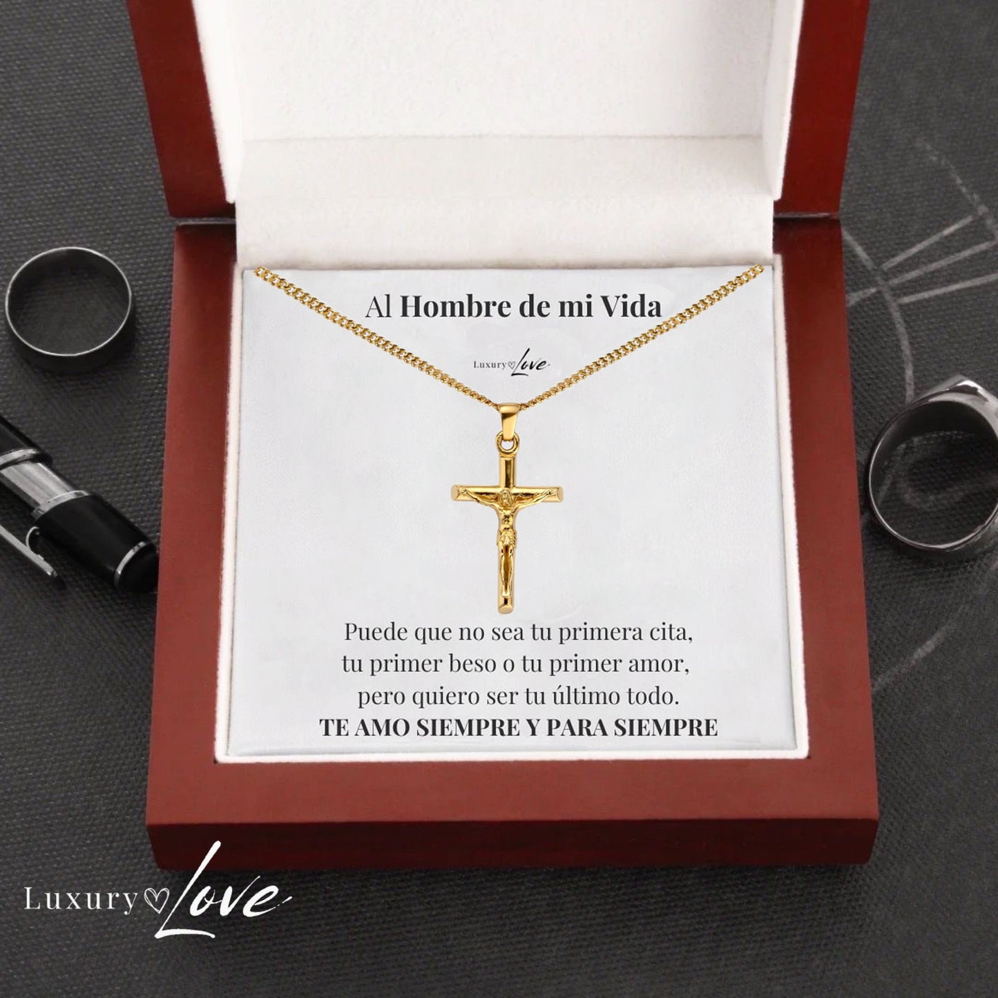 Collar Cruz® para mi Hombre (con carta dedicada y Caja con Luz)