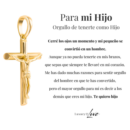 Collar Cruz® - Para mi Hijo (con nota dedicada y caja de madera con luz)