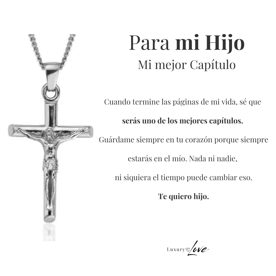Collar Cruz® - Para mi Hijo (con nota dedicada y caja de madera con luz)