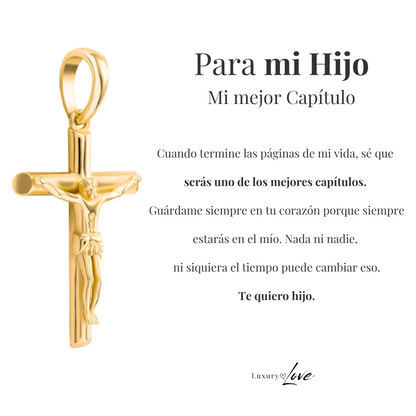Collar Cruz® - Para mi Hijo (con nota dedicada y caja de madera con luz)
