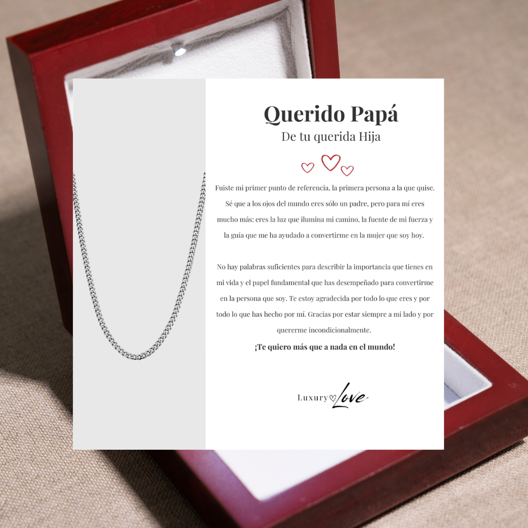 Collar Cuban Style® Plateado para mi Padre (con carta dedicada a escoger)