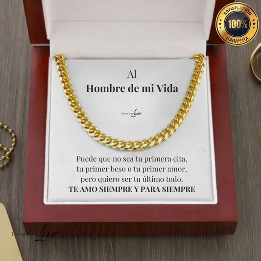 Collar Cuban Style® Dorado para mi Hombre (con carta dedicada y Caja con Luz)