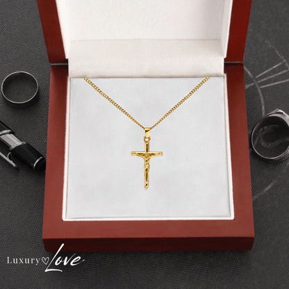 Collar Cruz® - Para mi Hijo (con nota dedicada y caja de madera con luz)